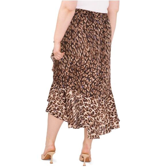 New ~ VINCE CAMUTO ~Leopard Print Side Tie Ruffle Hem A-Line Midi Skirt Size 1X - Picture 2 of 8